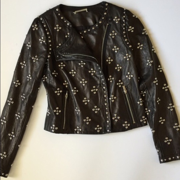 Diane Von Furstenberg Studded Leather Jacket 2 - Picture 2 of 4